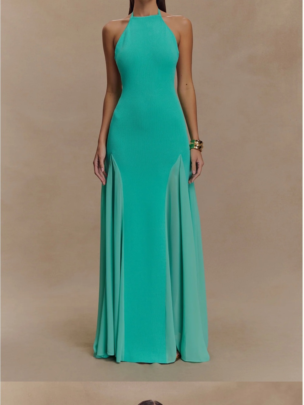 Meshki Backless Halter Maxi Dress in Aqua Green